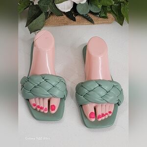 Marc Fisher Braided Sage Green Slide Sandals
